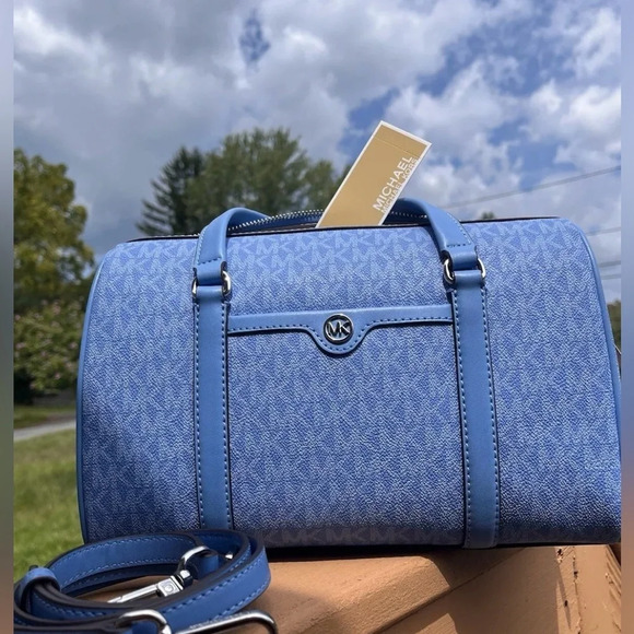 Michael Kors South Pacific Satchel Blue Signature Print NWT - Picture 1 of 6